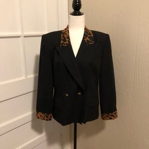 Vintage Animal Print Button Front Blazer